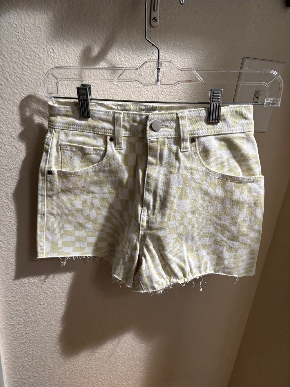Tinseltown Yellow Checkerboard Denim Cutoff Shorts 3